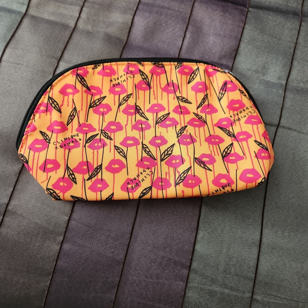 NWT Floral Cosmetic Bag in Pink and Orange